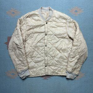 Vintage 1960s diamond quilted jacket cream distressed nylon adult small/medium